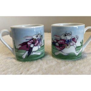 2 Alice In Wonderland Cafe Demitasse Cup Rabbit 2010 Paul Cardew  England  2” Ht